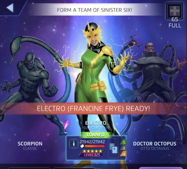 MARVEL Strike Force on X: Francine Frye is a high voltage Blaster that  unleashes massive damage on the Sinister Six's most vulnerable enemies.  Electro has joined the MARVEL Strike Force! #MARVEL #MarvelStrikeForce